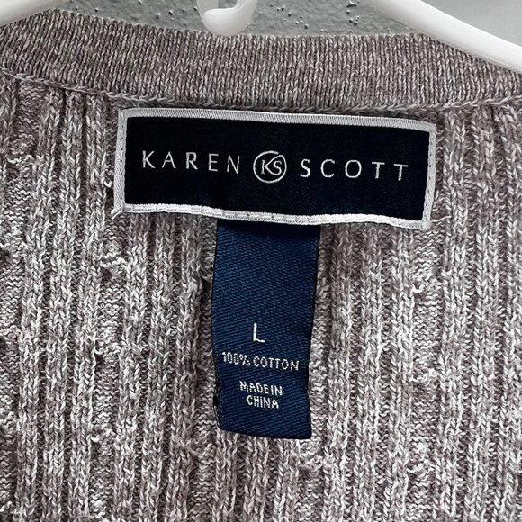 Karen Scott Henley Sweater size L Gray Cable Knit 3/4 Sleeve - Picture 4 of 4